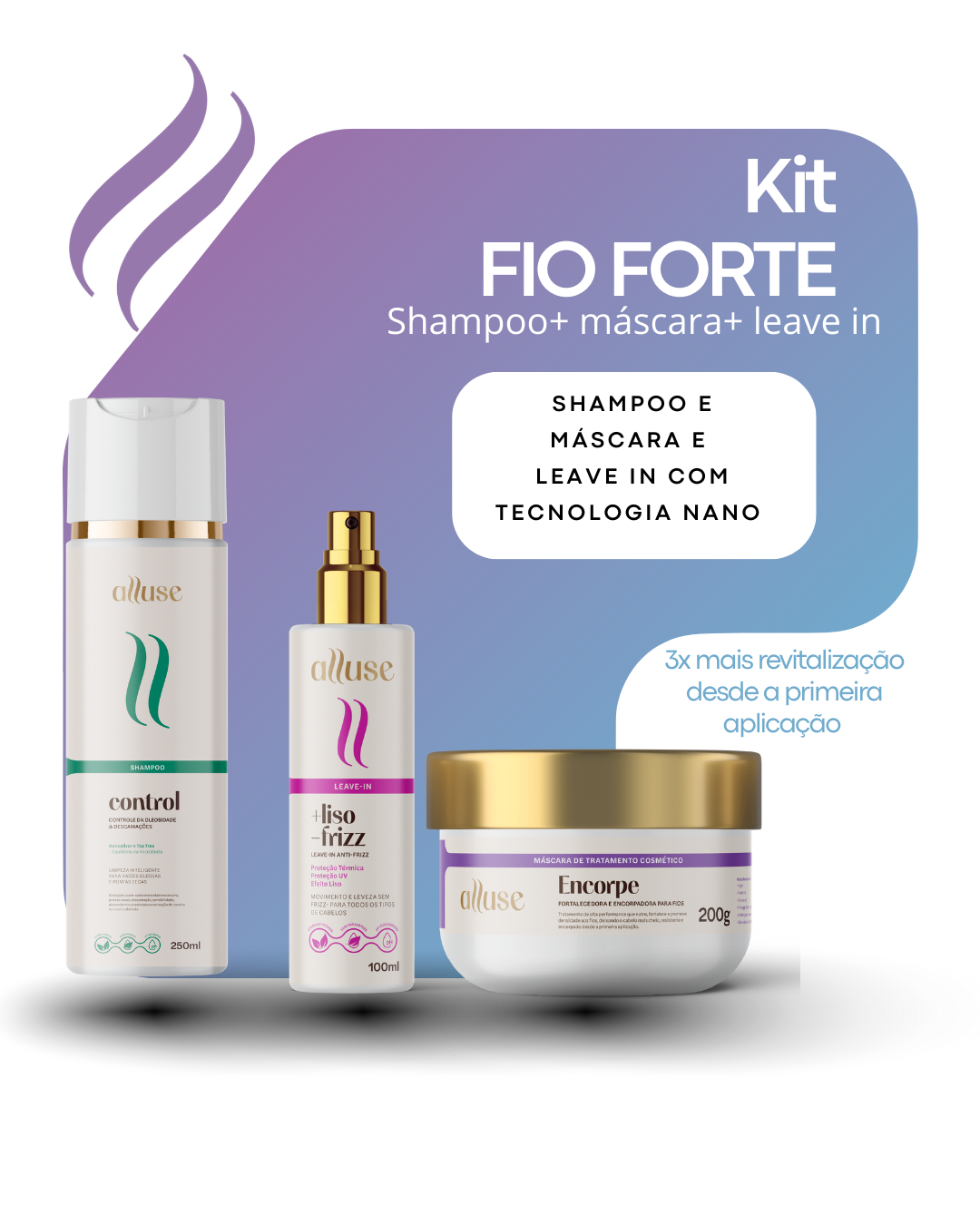Kit Shampoo Control + Máscara Encorpe + Leave-in