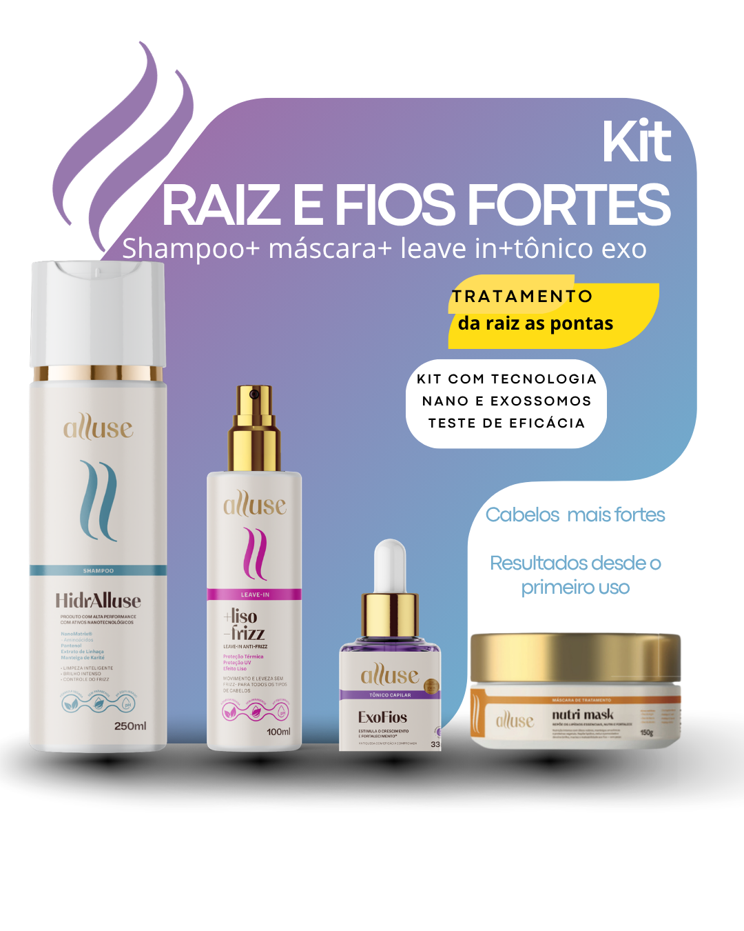 Kit Shampoo hidralluse+ Máscara Encorpe + Leave-in+ Tônico Exos